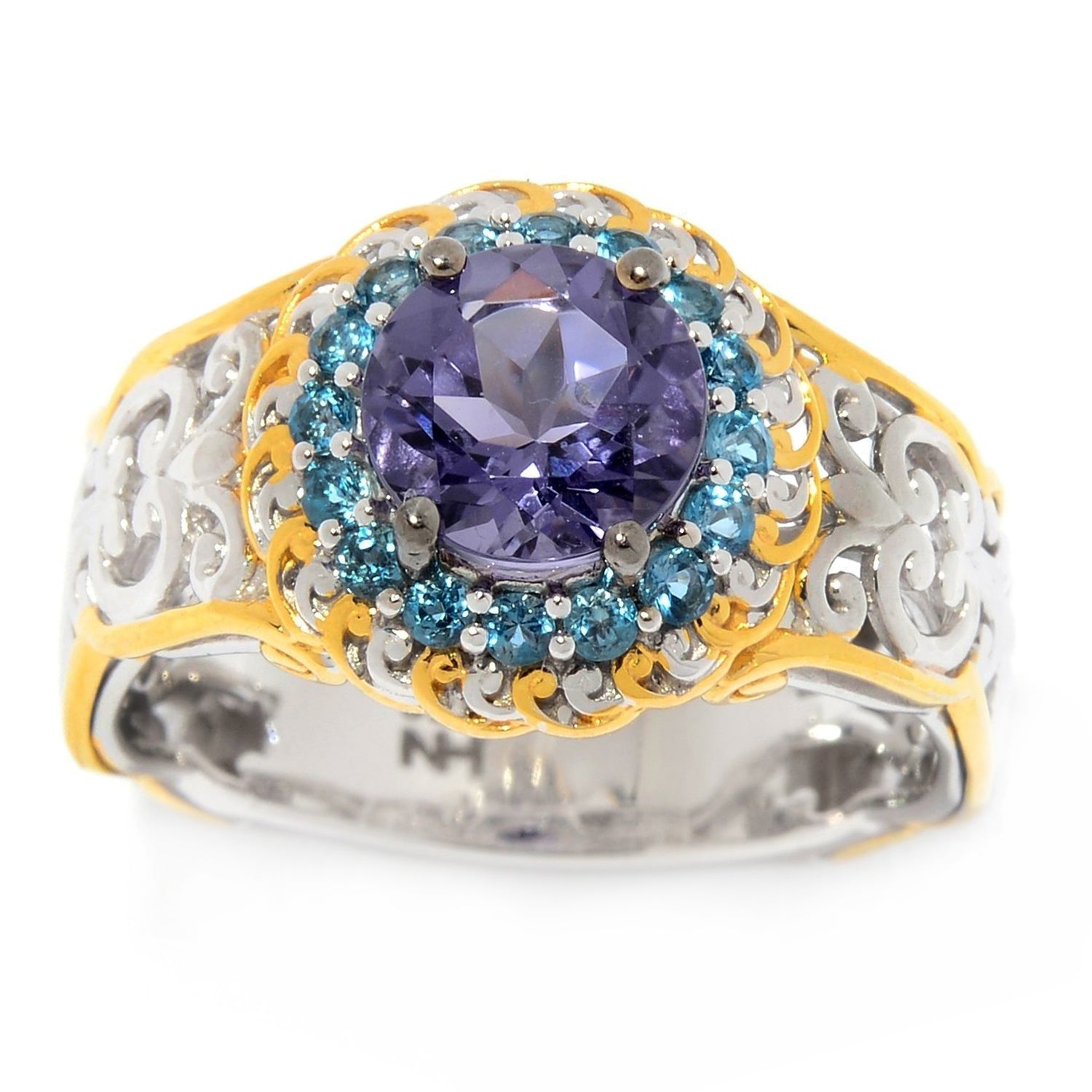 Gems en Vogue 1.4ctw Blue Amethyst & London Blue Topaz Halo Ring