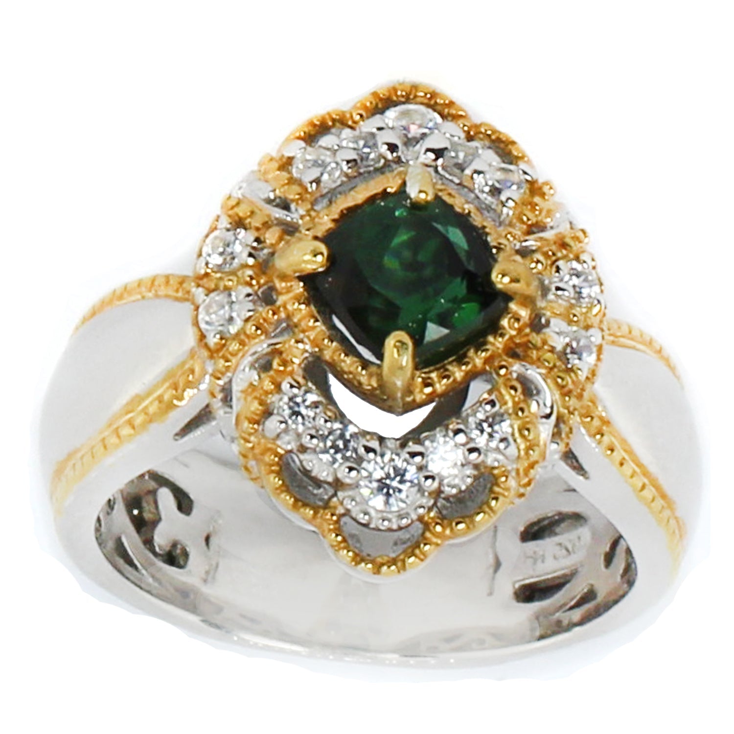 Gems en Vogue 1.73ctw Green Tourmaline & White Zircon Ring