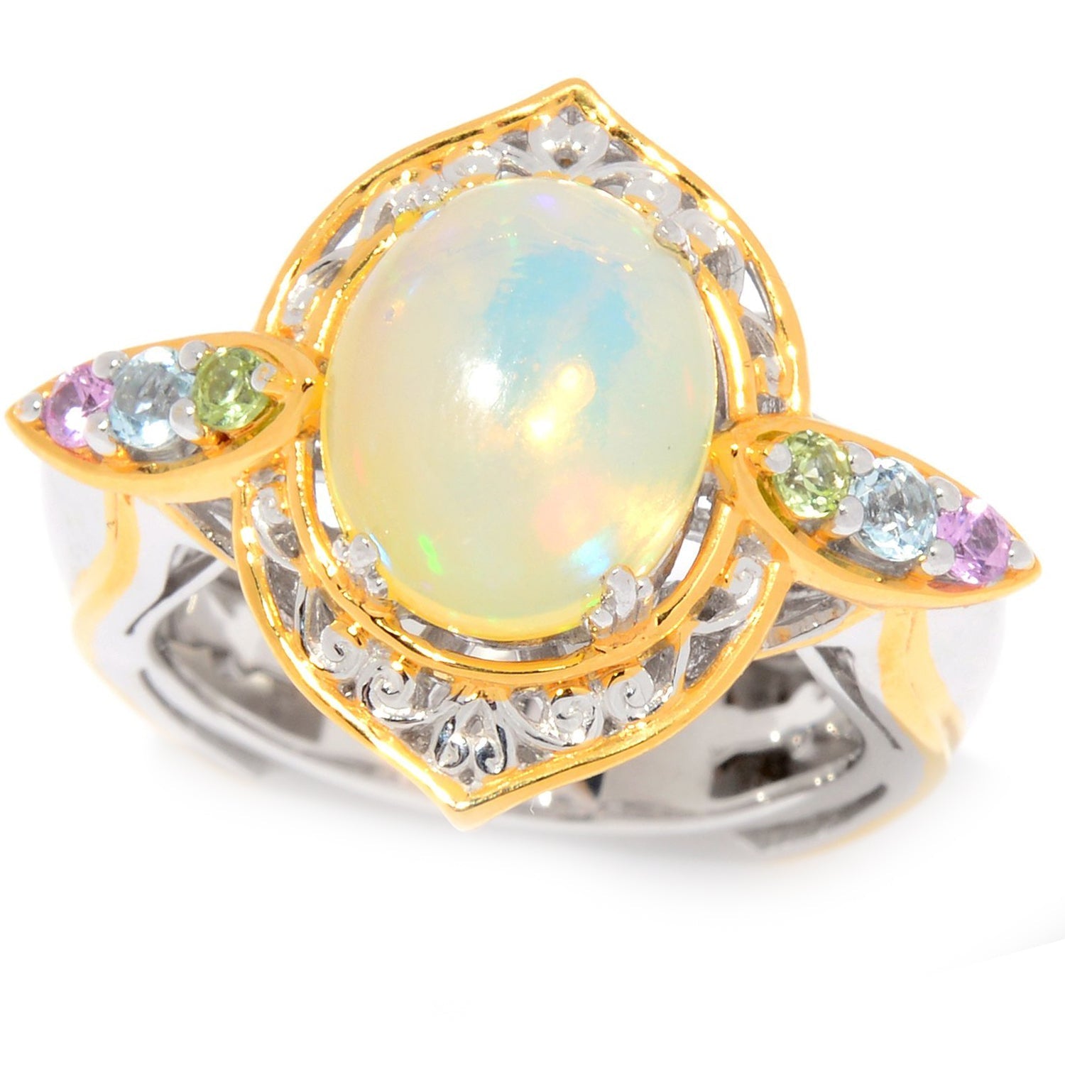 Gems en Vogue Ethiopian Opal & Multi Gemstone North-South Ring