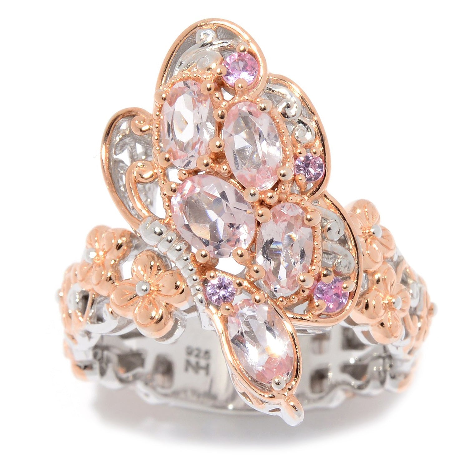 Gems en Vogue 1.19ctw Morganite & Pink Sapphire Butterfly Ring