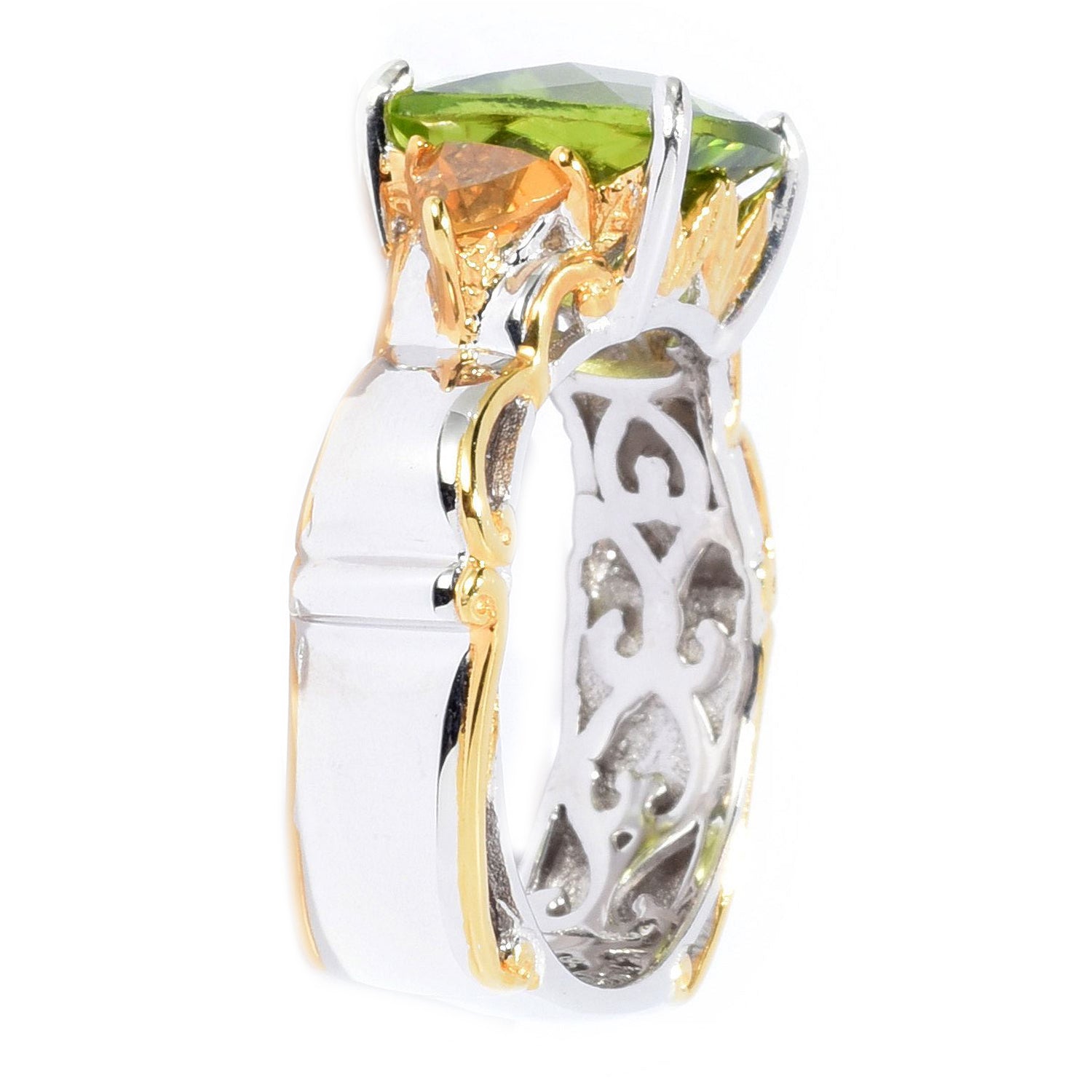 Gems en Vogue 4.75ctw Cushion Shaped Peridot & Citrine Ring