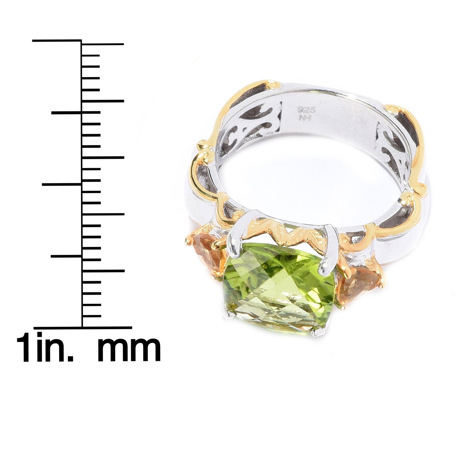 Gems en Vogue 4.75ctw Cushion Shaped Peridot & Citrine Ring