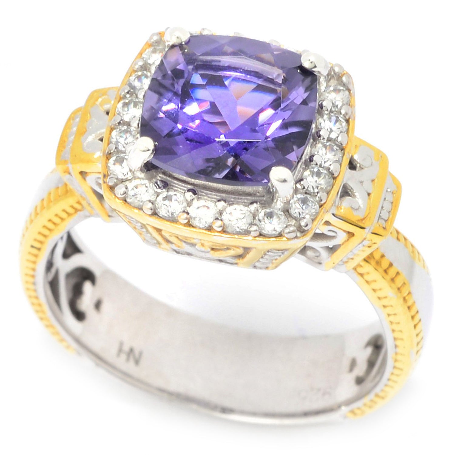 Gems en Vogue 4.10ctw Blue Amethyst & White Zircon Halo Ring