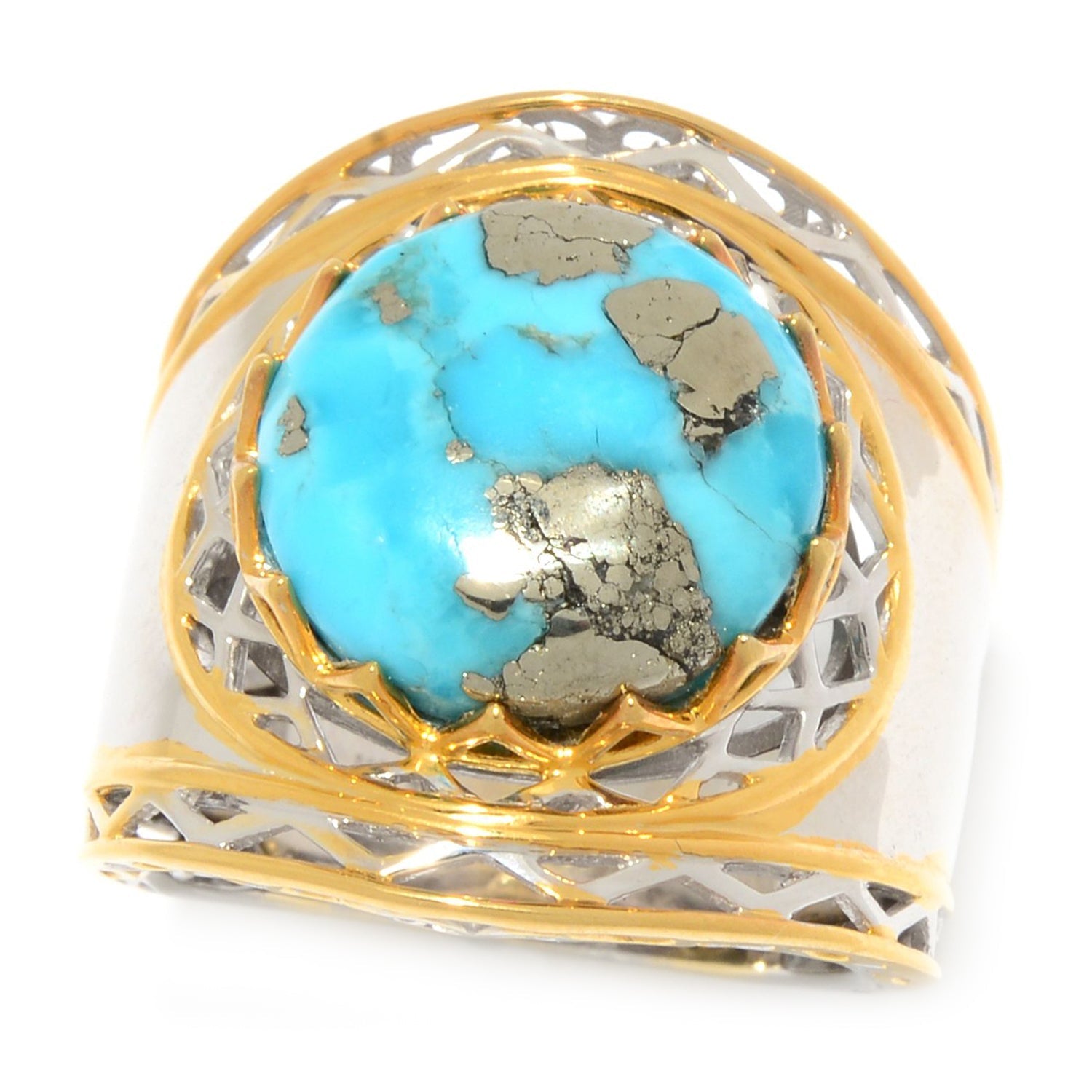 Gems en Vogue Round Pyrite Turquoise Ring