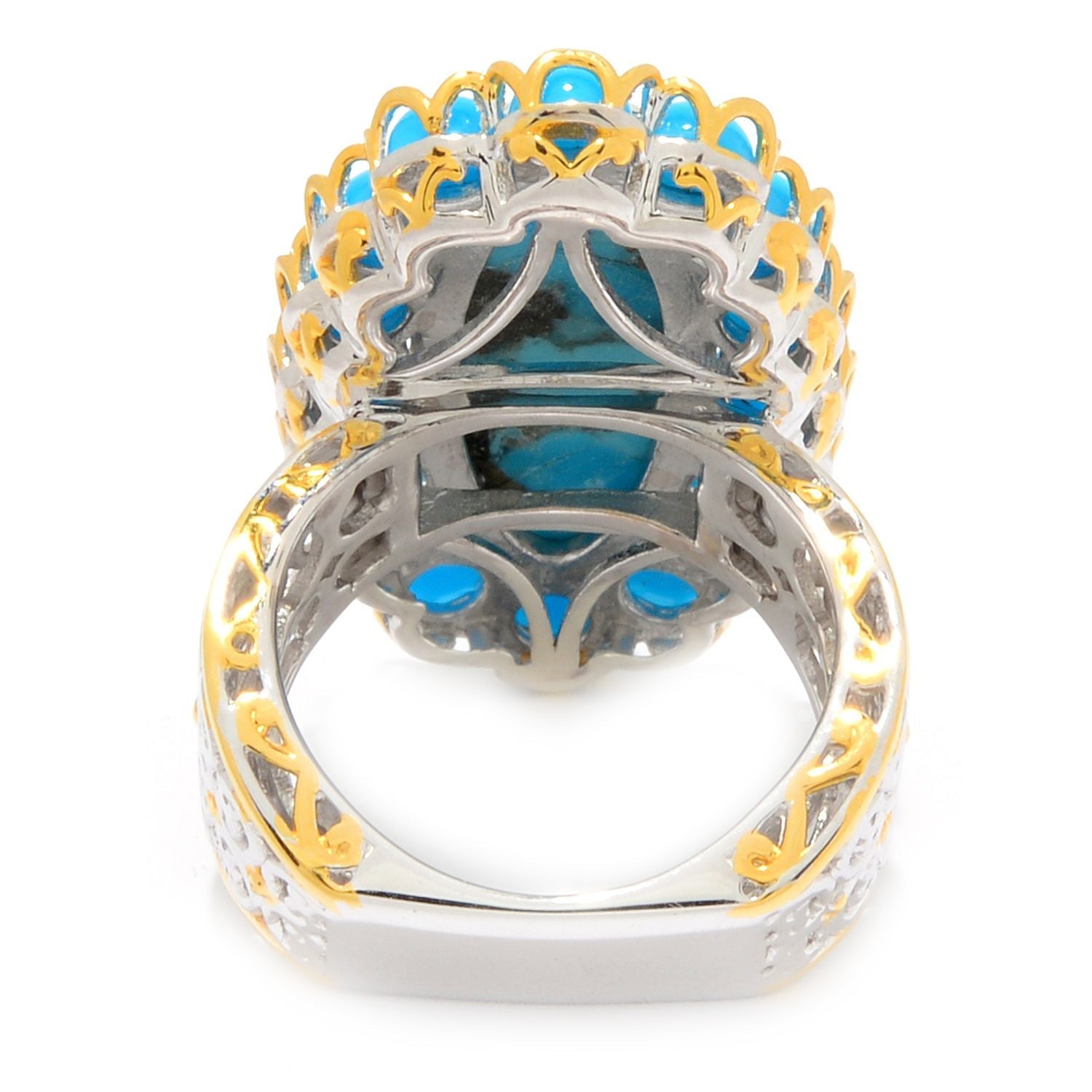 Gems en Vogue Pyrite Turquoise & Kingman Turquoise Halo Ring