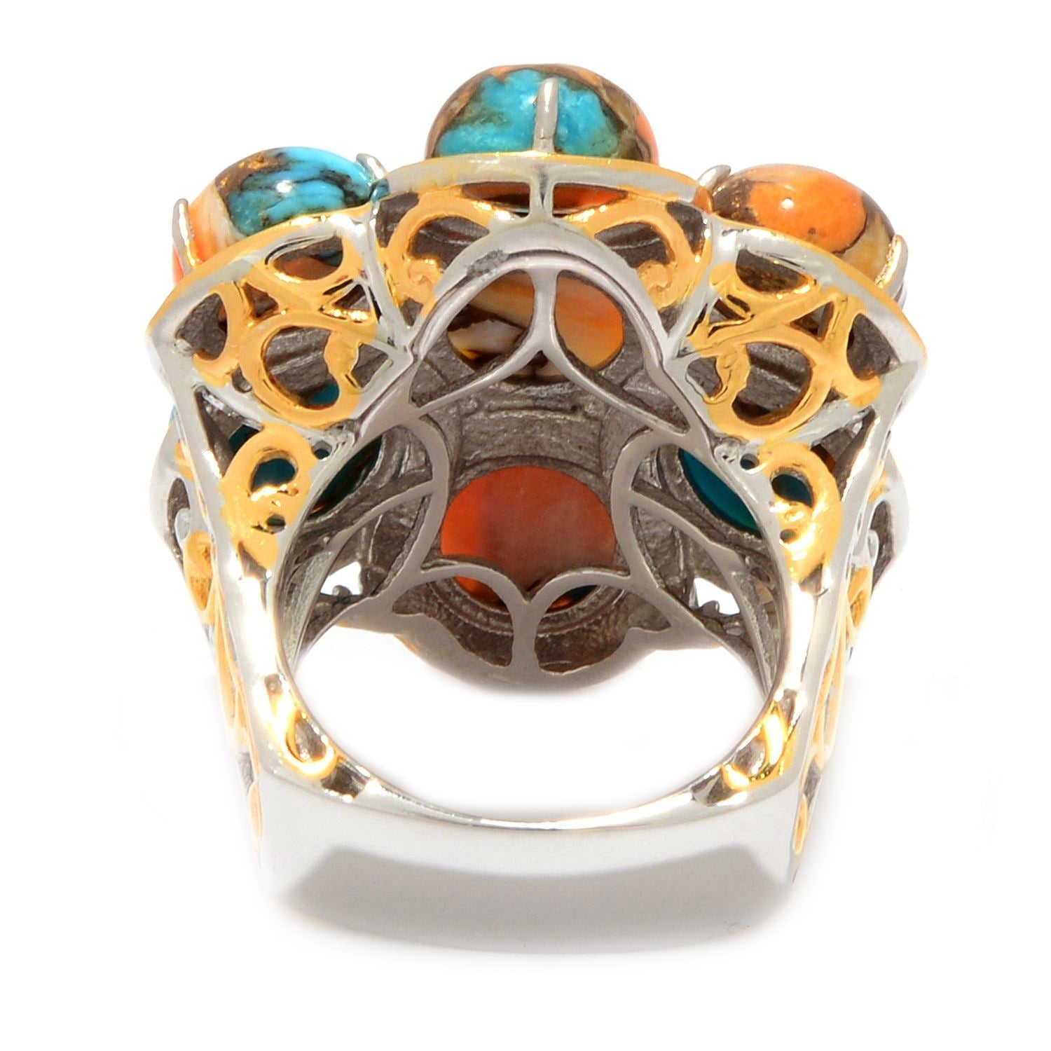 Gems en Vogue Spiny Oyster Turquoise 7-Stone Cluster Flower Ring