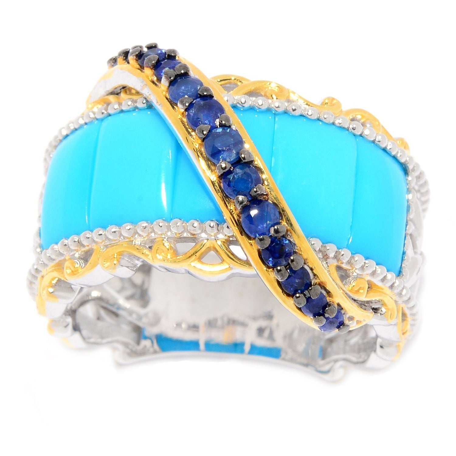 Gems en Vogue Sleeping Beauty Turquoise & Precious Gemstone Highway Ring CANNOT BE RESIZED
