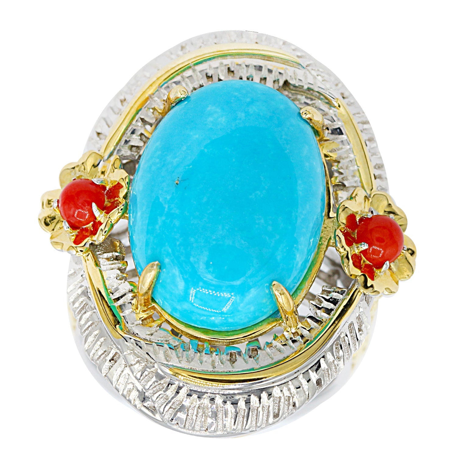 Gems en Vogue Kingman Turquoise & Red Coral Ring