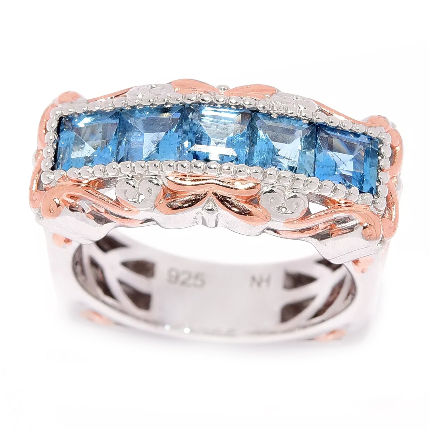 Gems en Vogue 0.15ctw Square Tanzanian Aquamarine Band Ring