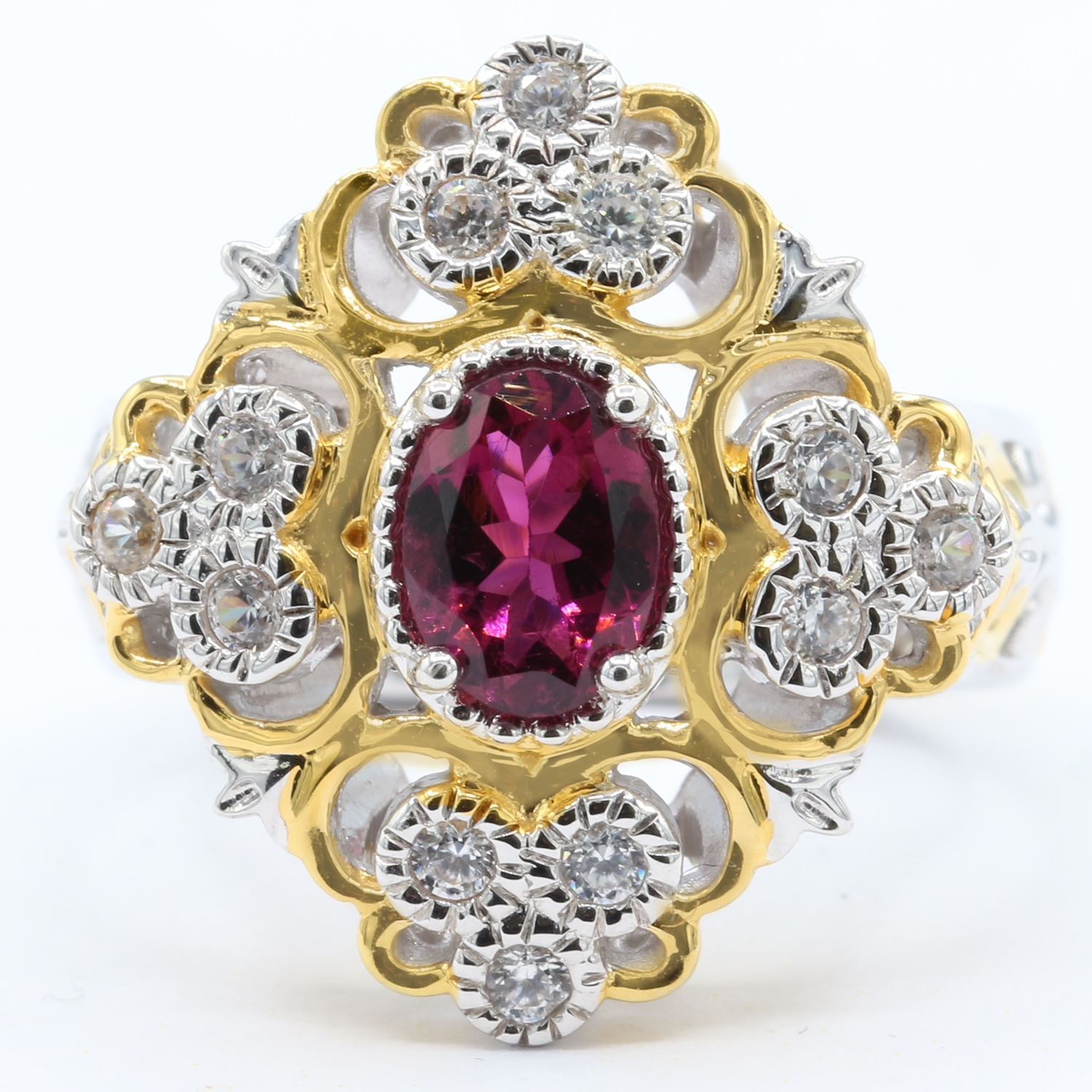 Gems en Vogue 1.23ctw Rubellite & White Zircon Ring