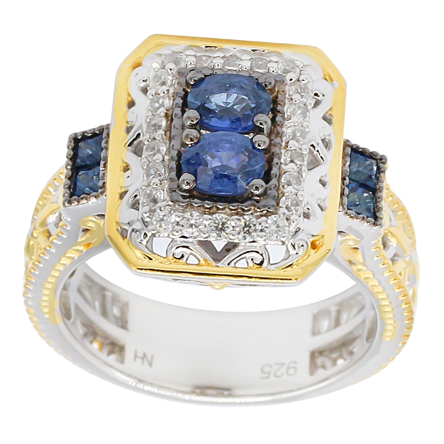 Gems en Vogue 1.94ctw Mogok Blue Sapphire & White Zircon Ring