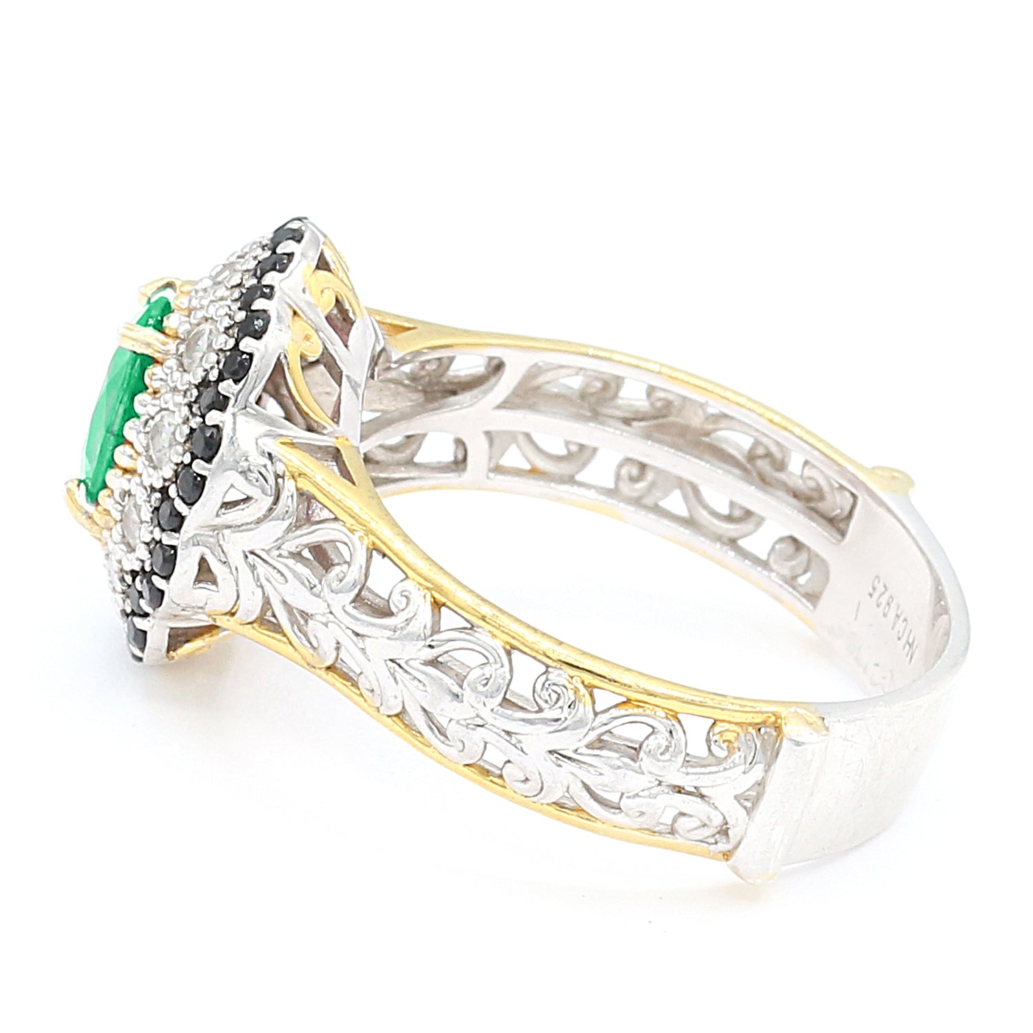 Gems en Vogue 2.37ctw Emerald Black Spinel & White Zircon Double Halo Ring