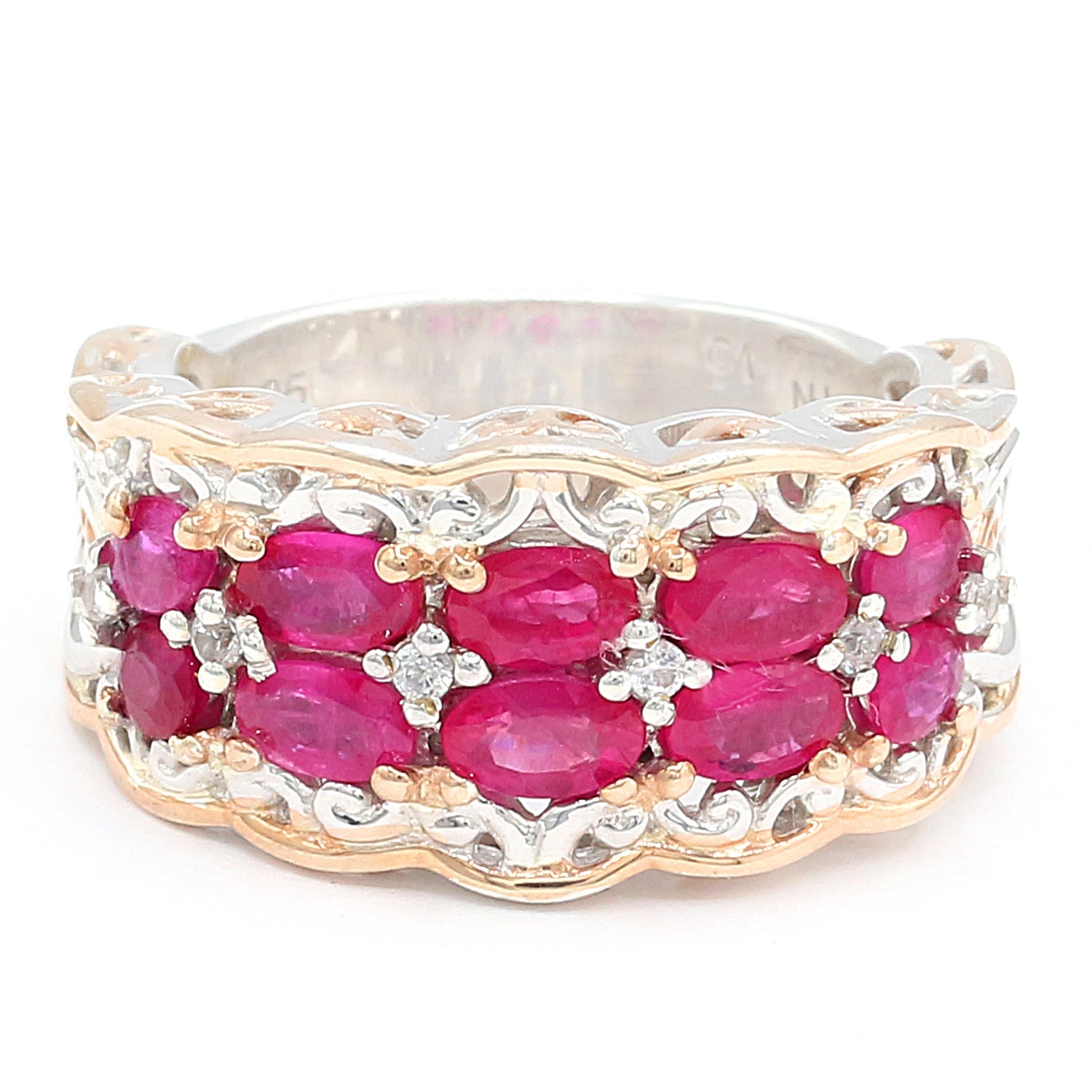 Gems en Vogue 2.58ctw Burmese Ruby & White Zircon Band Ring