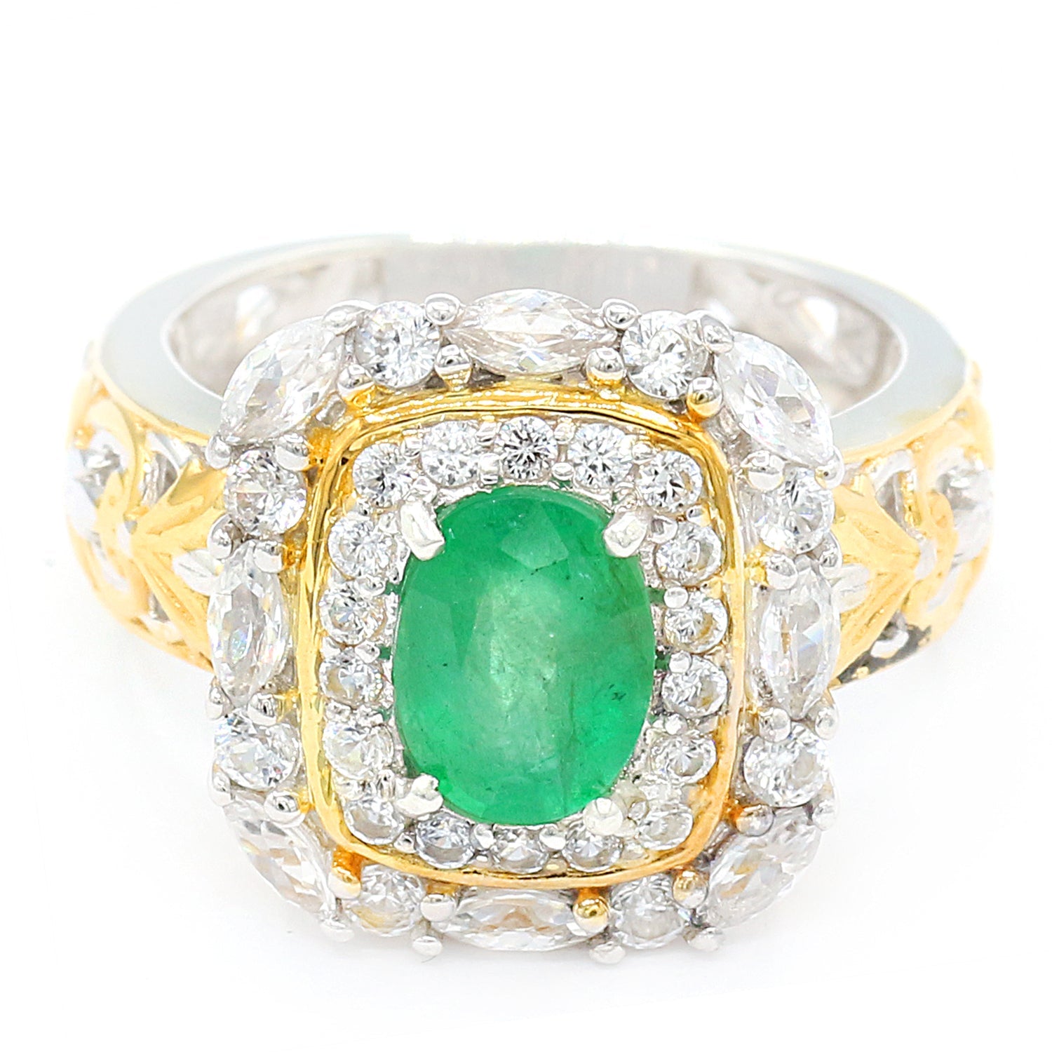 Gems en Vogue 2.85ctw Emerald & White Zircon Double Halo Ring