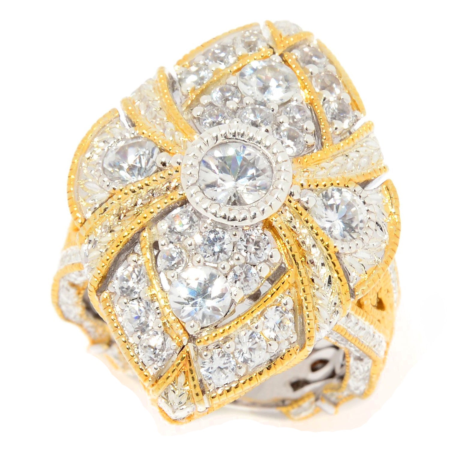 Gems en Vogue 2.83ctw White Zircon Engraving Cluster Ring
