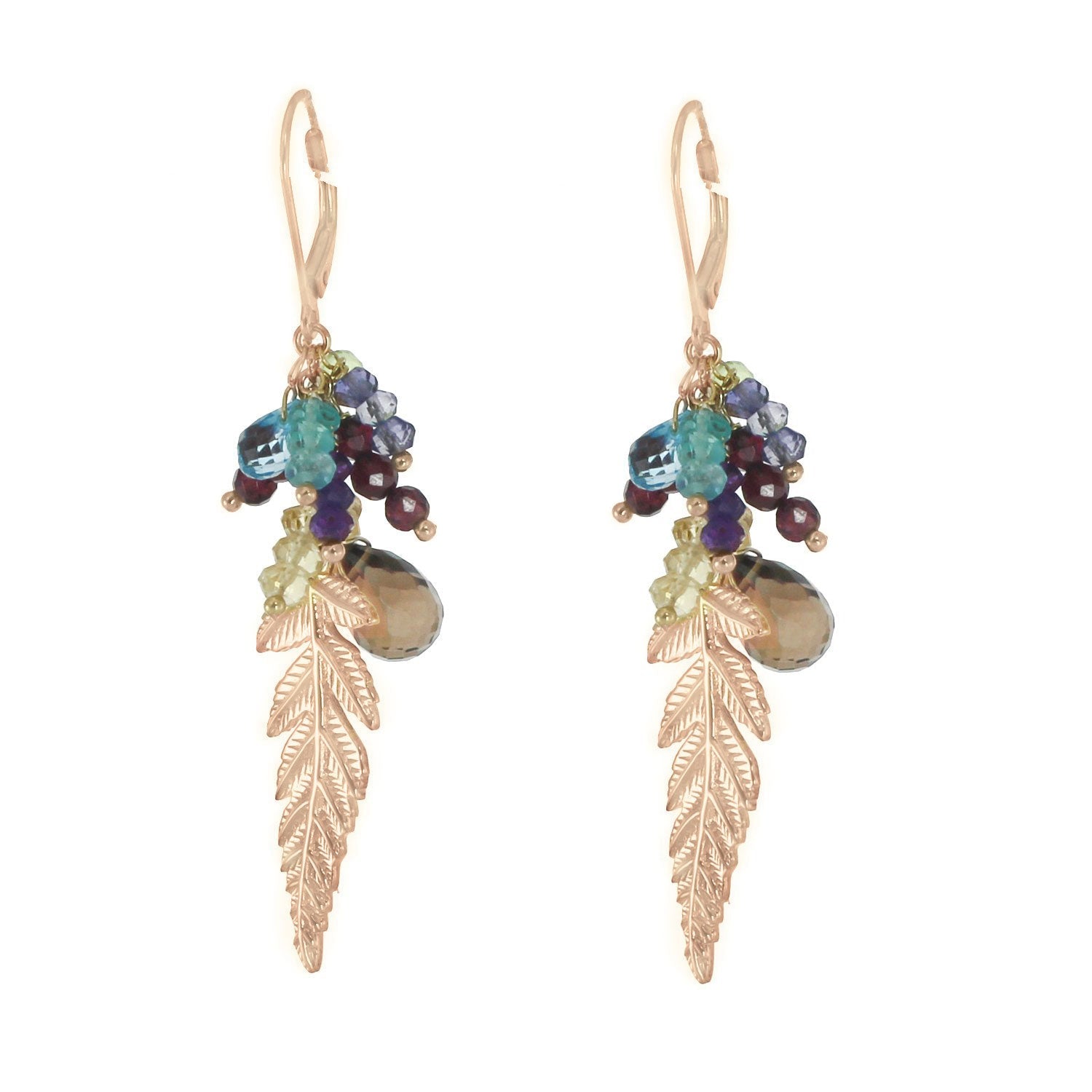 Colette Steckel Multi Gemstone Leaf Drop Earrings