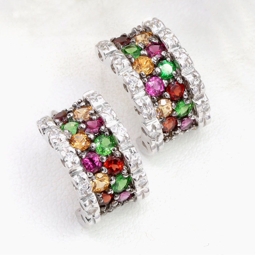 Gems en Vogue 14K White Gold Multi Garnet & Diamond Earring