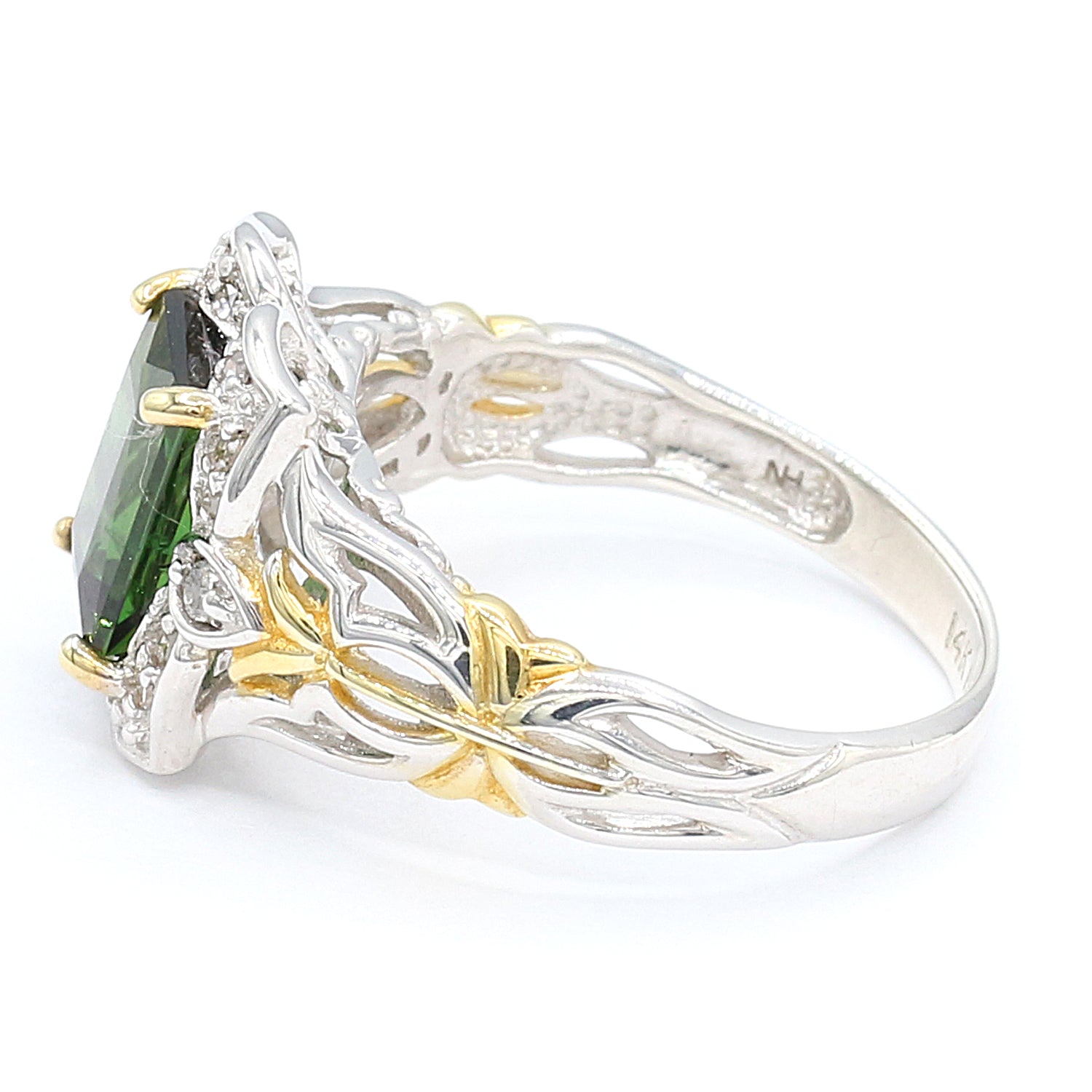 Gems en Vogue 2.39ctw 14K Gold Two-tone Chrome Diopside & Diamond Ring