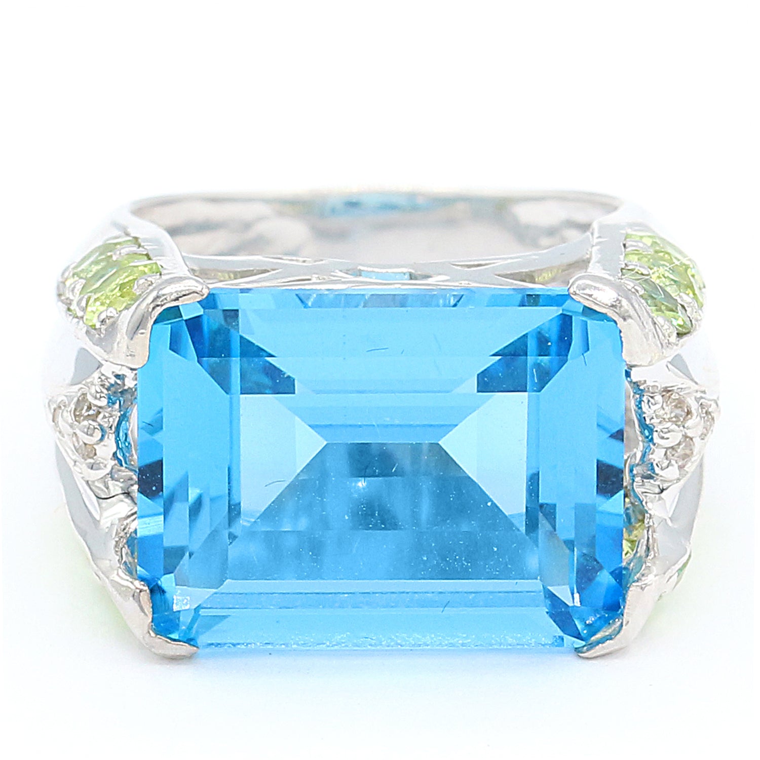Gems en Vogue 14K White Gold 15.42ctw Swiss Blue Topaz Chrysoberyl & Diamond Ring