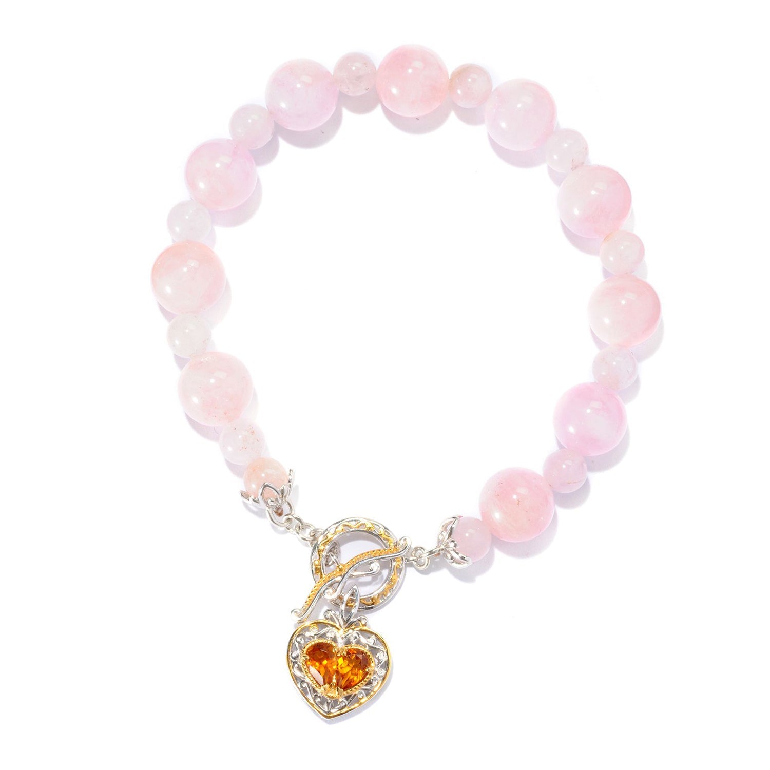 Gems en Vogue Choice of Gemstone & Heart Charm Toggle Bracelet