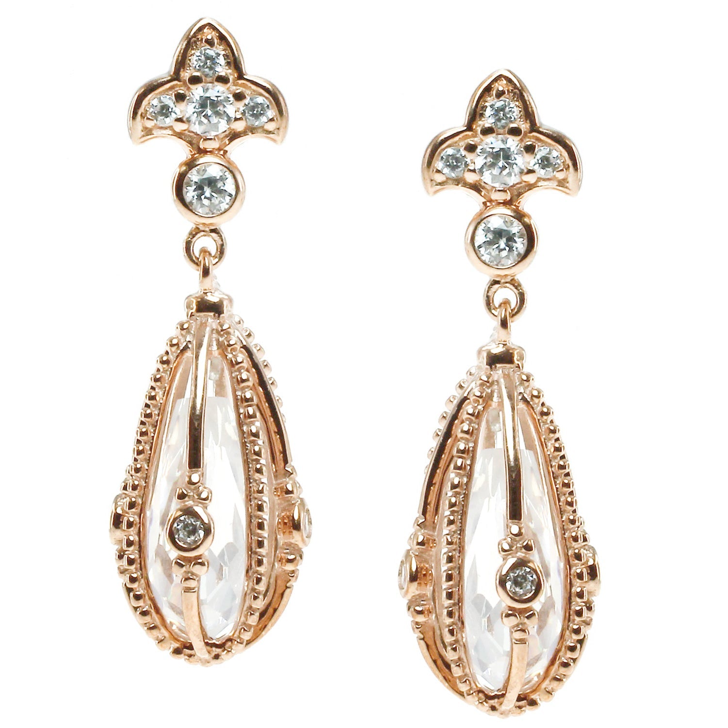 Signity Sterling Silver with Rose Gold and Cubic Zirconia Earrings