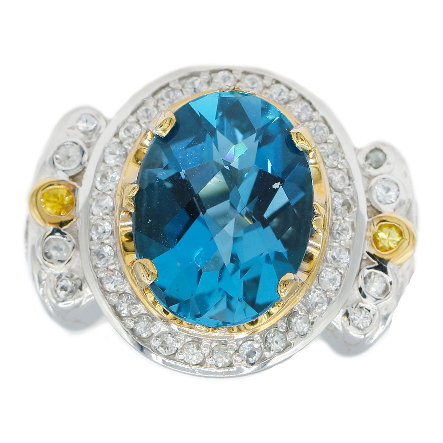 Gems en Vogue 10.37ctw London Blue Topaz Yellow Sapphire & White Sapphire Ring
