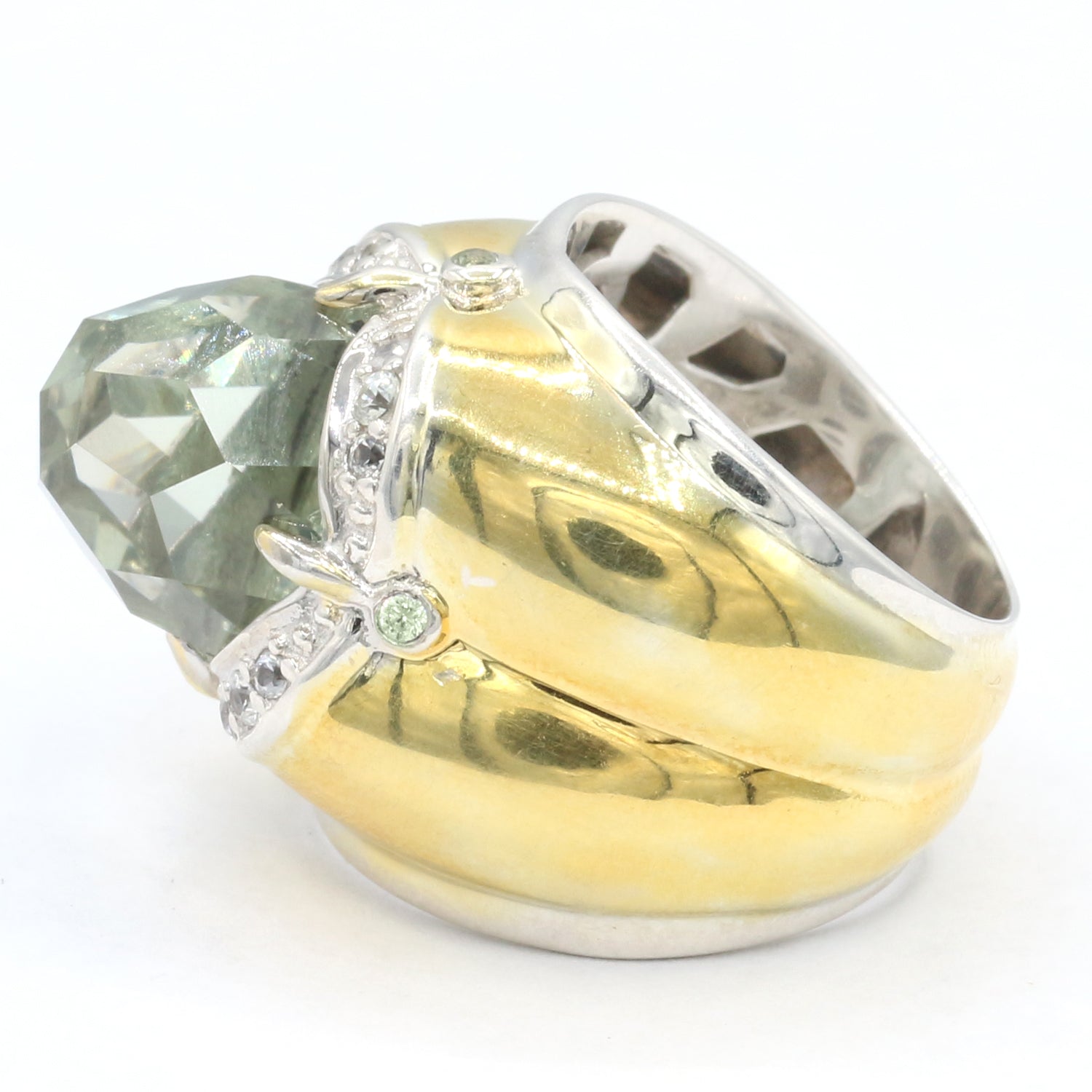 Gems en Vogue 9.15ctw Prasiolite Green & White Sapphire Ring