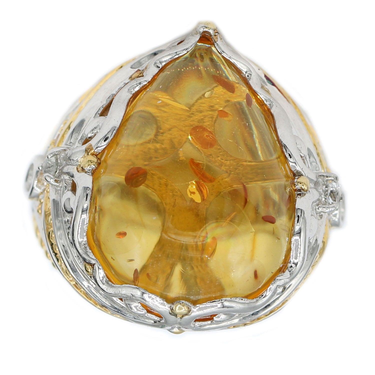 Gems en Vogue 22.97ctw Lemon Amber & White Sapphire Ring