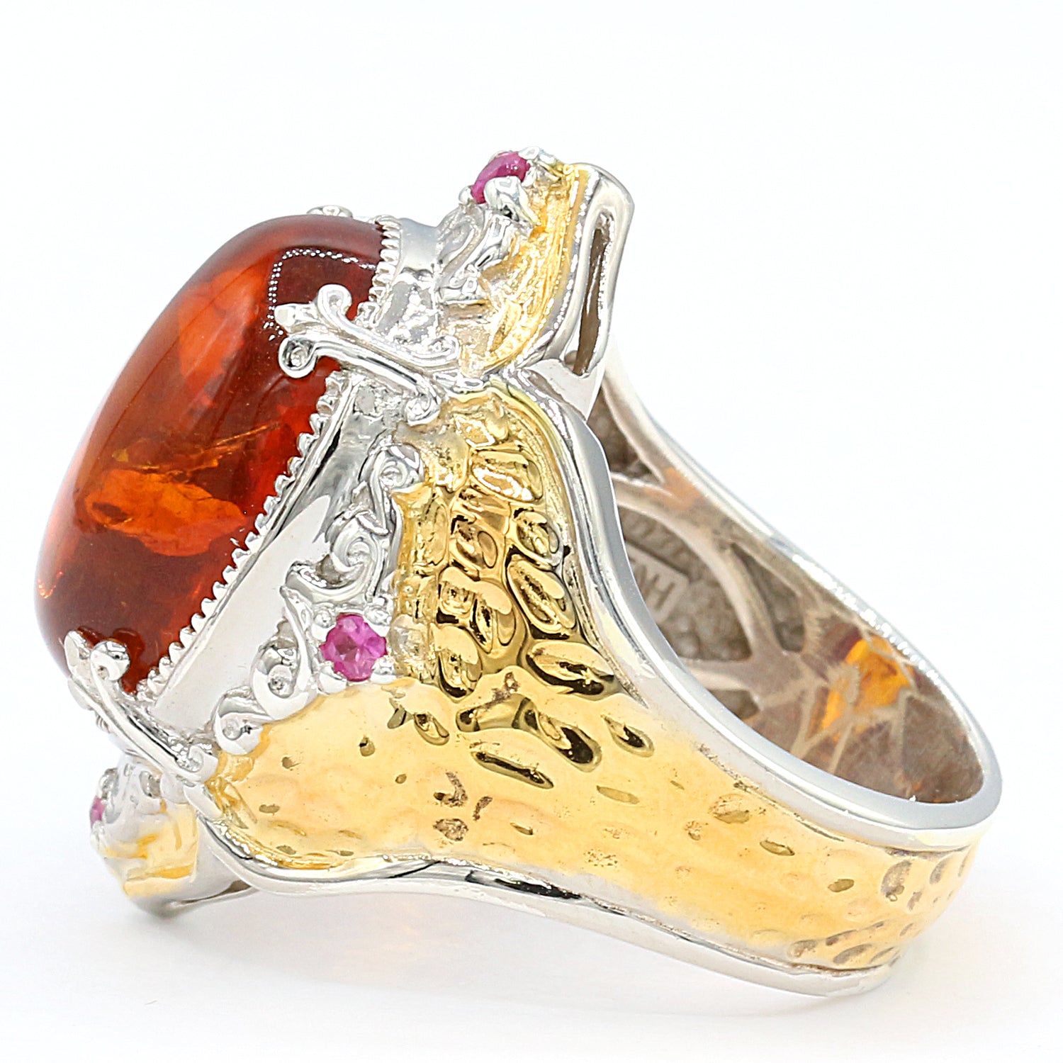 Gems en Vogue Baltic Amber & Pink Sapphire Ring