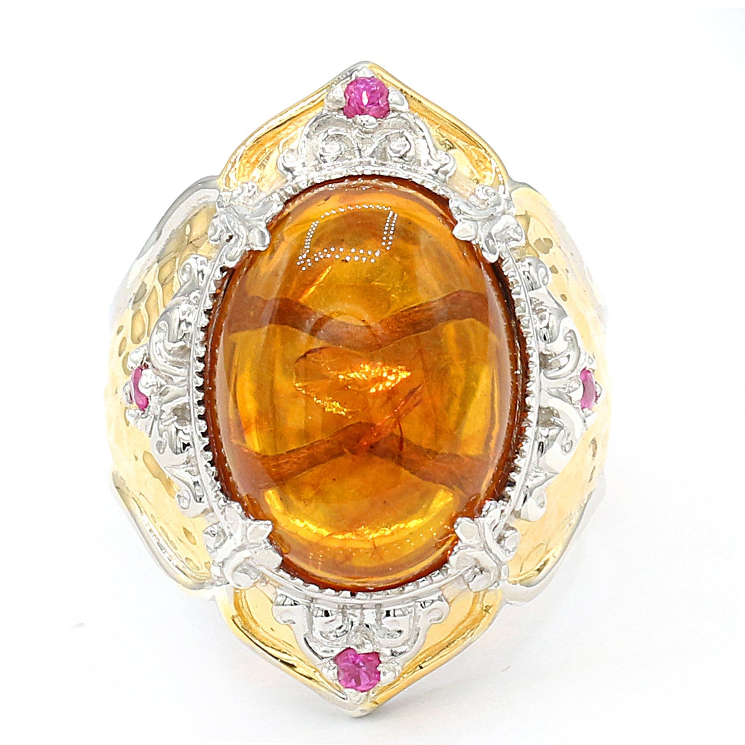 Gems en Vogue Baltic Amber & Pink Sapphire Ring