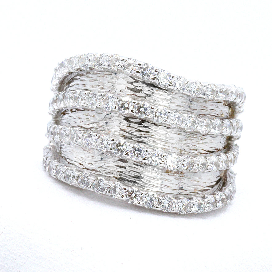 Signity Sterling Silver Cubic Zirconia 4-Row Band Ring - CANNOT BE RESIZED.