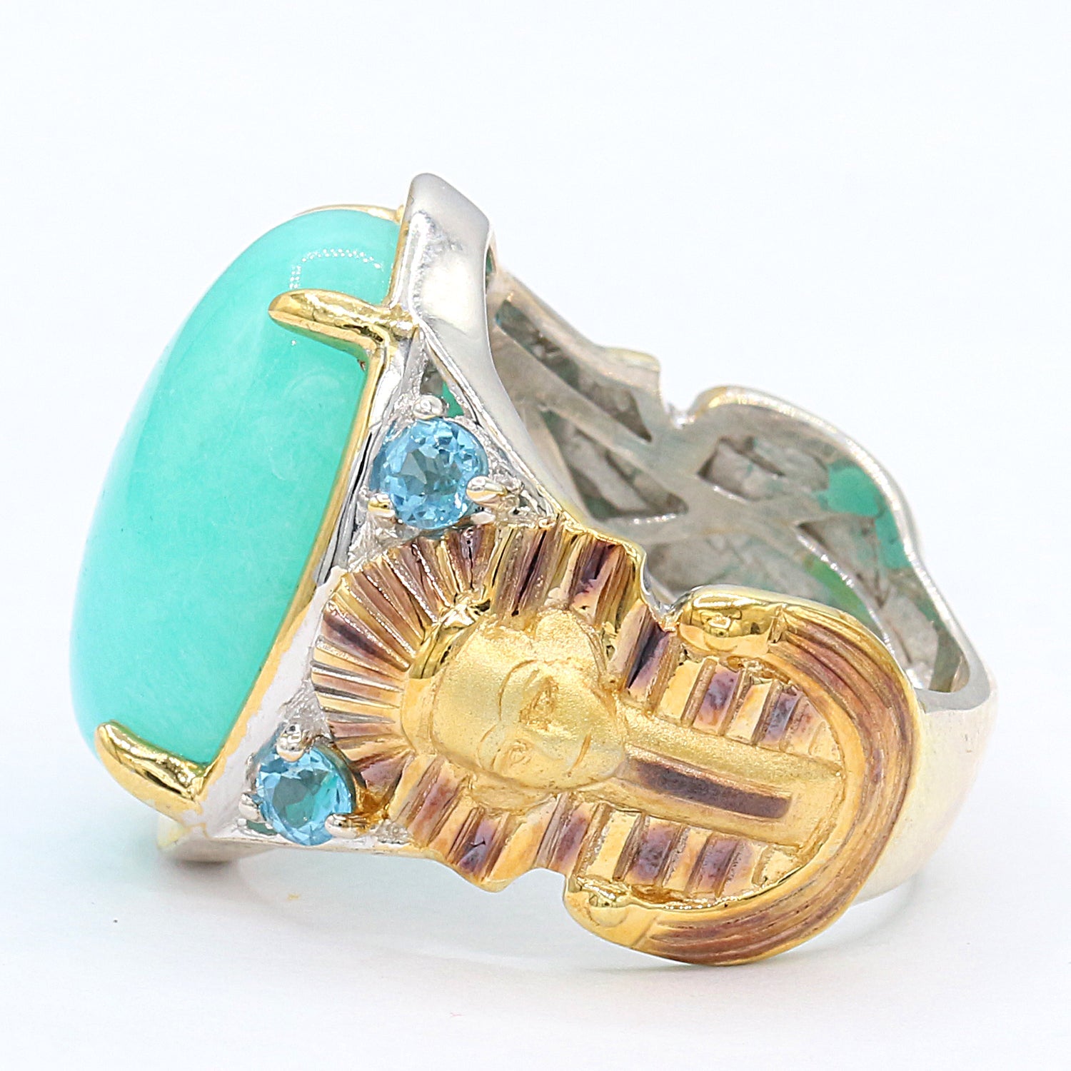 Gems en Vogue Amazonite & Swiss Blue Topaz Egyptian Ring