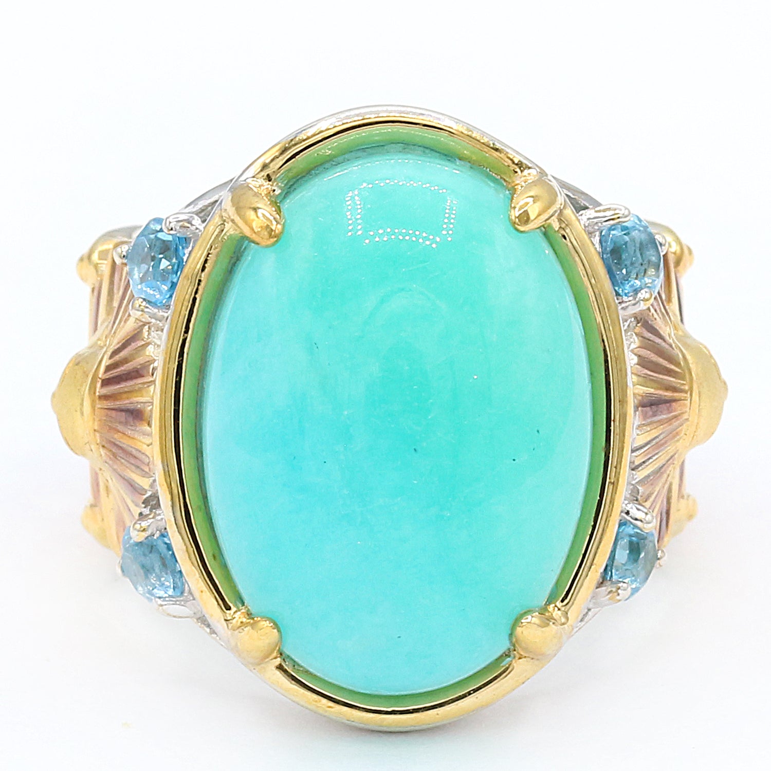 Gems en Vogue Amazonite & Swiss Blue Topaz Egyptian Ring