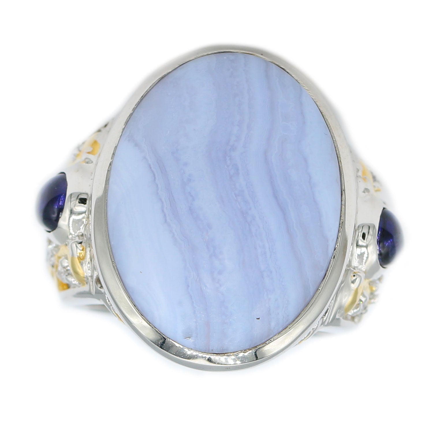 Gems en Vogue 0.94ctw Blue Agate Iolite & White Sapphire Ring