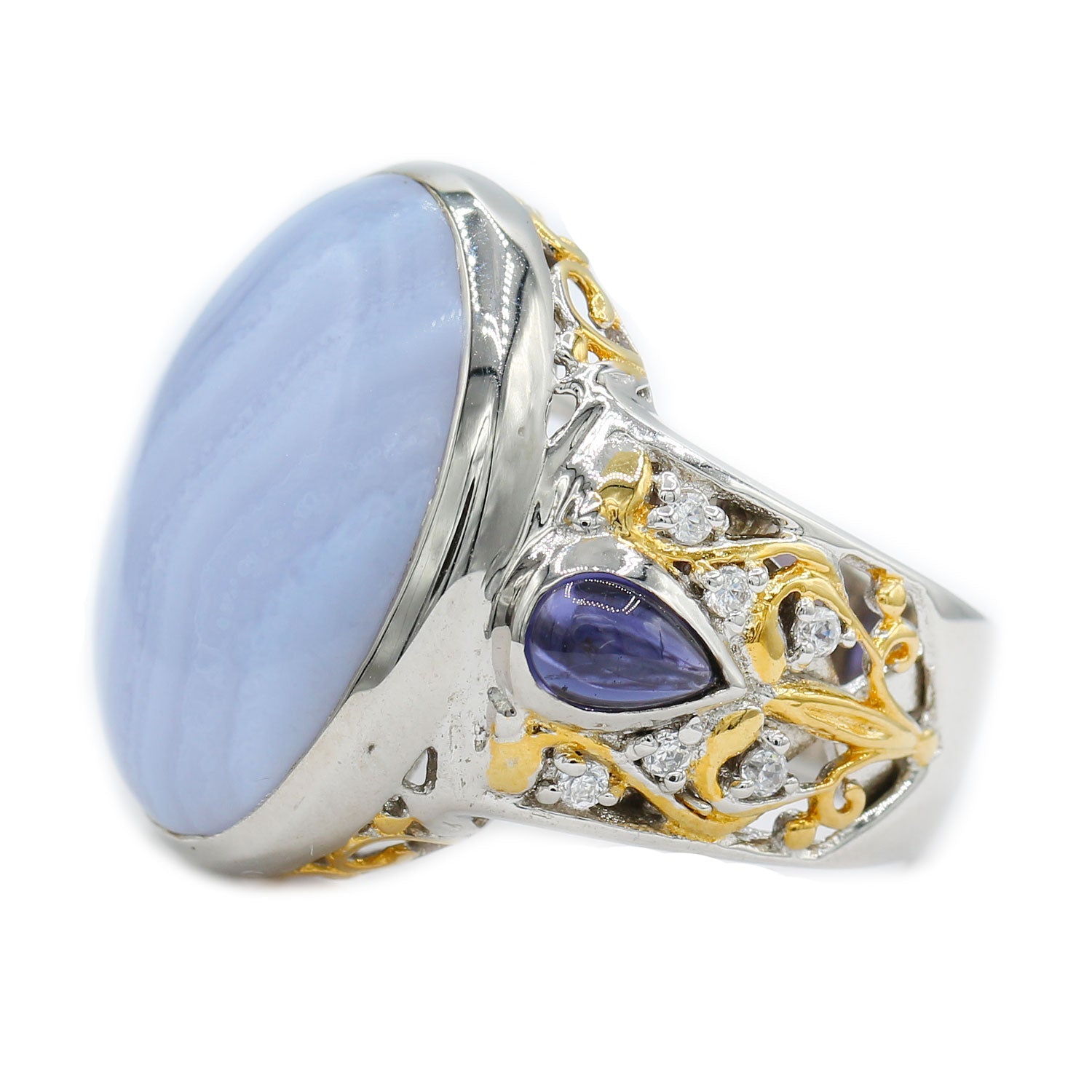 Gems en Vogue 0.94ctw Blue Agate Iolite & White Sapphire Ring