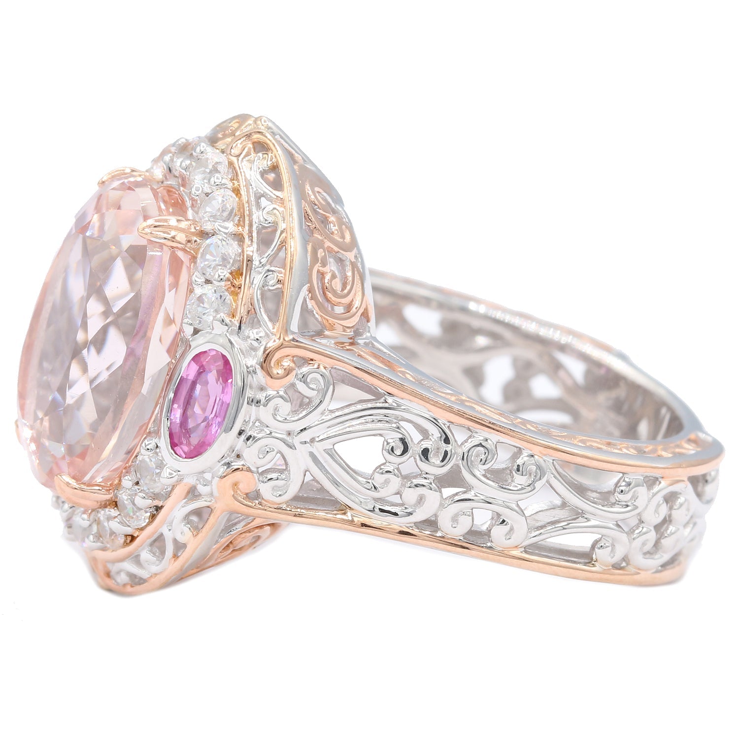 Gems en Vogue 7.85ctw Peach Morganite Pink Sapphire & White Zircon Ring